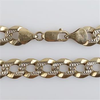10kt Gold Two-tone Textured Curb Chain Bracelet