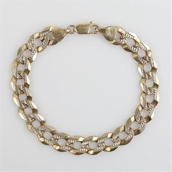 10kt Gold Two-tone Textured Curb Chain Bracelet