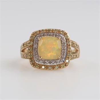 10kt Gold Two-tone Yellow Stone Diamond Accent Ring