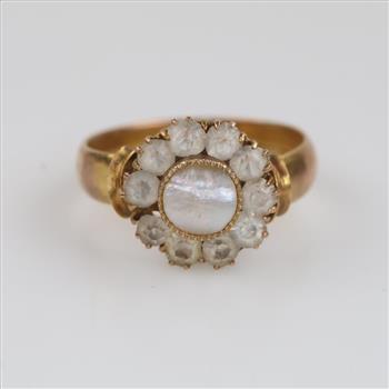 10kt Gold White Stone Clear Stone Accent Hollow Ring