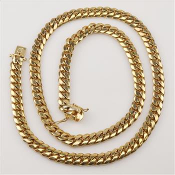 10kt Gold Wide Curb Link Necklace Chain-Evaluated By Our Certified Gemologist-AGS/GIA