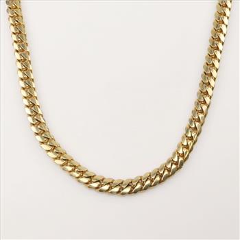 10kt Gold Wide Curb Link Necklace Chain-Evaluated By Our Certified Gemologist-AGS/GIA