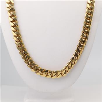10kt Gold Wide Curb Link Necklace Chain-Evaluated By Our Certified Gemologist-AGS/GIA