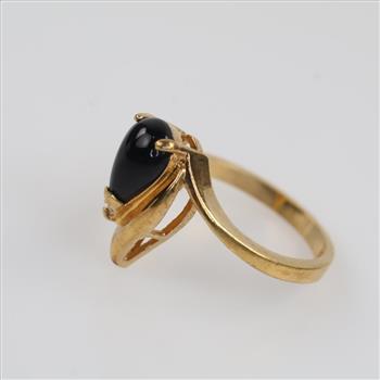 10kt GP Black Stone Clear Stone Accent Ring