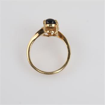 10kt GP Black Stone Clear Stone Accent Ring