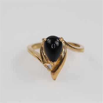 10kt GP Black Stone Clear Stone Accent Ring