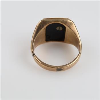 10kt GP Black Stone Diamond Accent Signet Ring