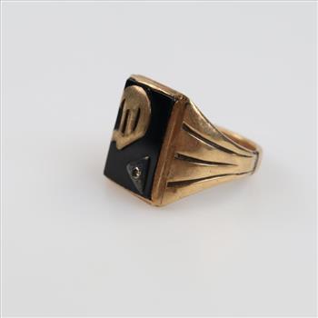 10kt GP Black Stone Diamond Accent Signet Ring