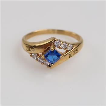 10kt GP Clear And Blue Stone Class Ring