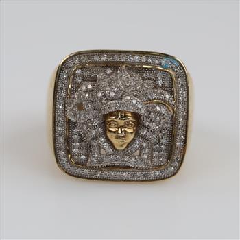 10kt GP Diamond Medusa Signet Ring