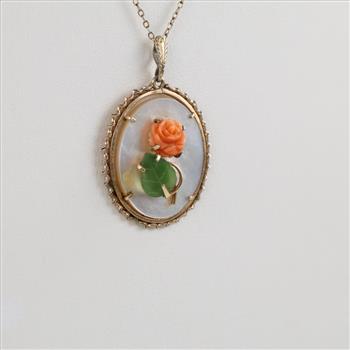 10kt GP Necklace With Oval Flower Pendant