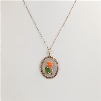 10kt GP Necklace With Oval Flower Pendant