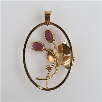 10kt GP Purple Stone Diamond Accent Flower Pendant