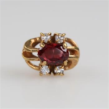 10kt GP Red & Clear Stone Stud Earring