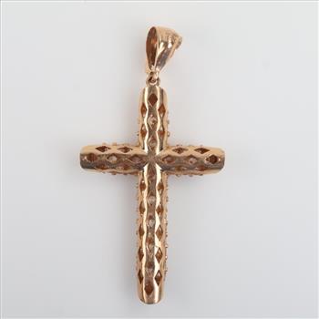 10kt Rose Gold Clear Stone Hollow Cross Pendant