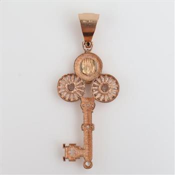10kt Rose Gold Clear Stone Key Pendant