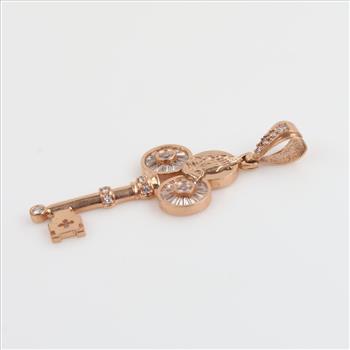 10kt Rose Gold Clear Stone Key Pendant
