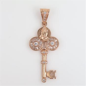 10kt Rose Gold Clear Stone Key Pendant