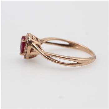10kt Rose Gold Diamond Accent And Red Stone Heart Ring