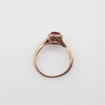 10kt Rose Gold Diamond Accent And Red Stone Heart Ring