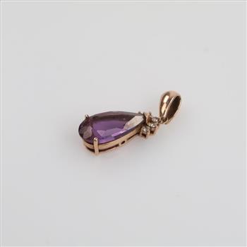 10kt Rose Gold Purple Stone Clear Stone Accent Pendant