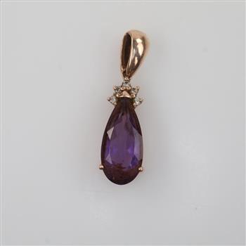 10kt Rose Gold Purple Stone Clear Stone Accent Pendant