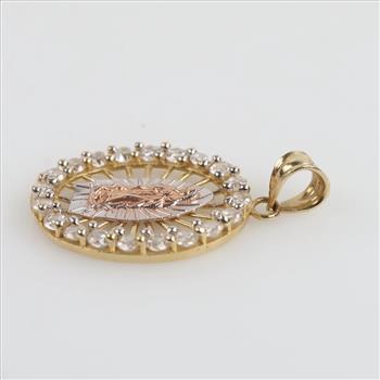 10kt Tri Color Gold Clear Stone Pendant