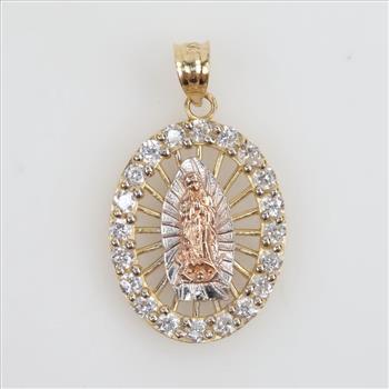 10kt Tri Color Gold Clear Stone Pendant