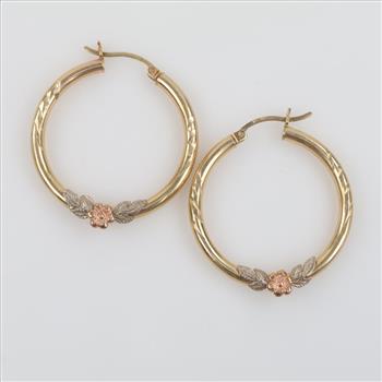 10kt Tri Color Gold Hollow Hoop Earrings