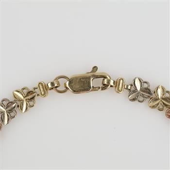 10kt Tri Color Gold Hollow Link Bracelet