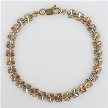 10kt Tri Color Gold Hollow Link Bracelet