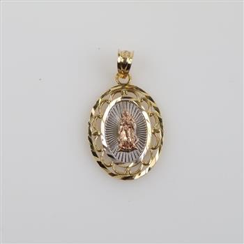 10kt Tri Color Gold Religious Oval Pendant
