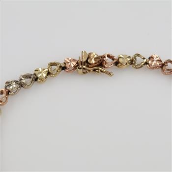 10kt Tri Colored Gold Heart Bracelet