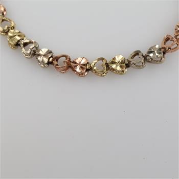10kt Tri Colored Gold Heart Bracelet