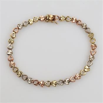 10kt Tri Colored Gold Heart Bracelet