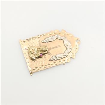 10kt Tri-Colored Gold Red Stone Religious Pendant