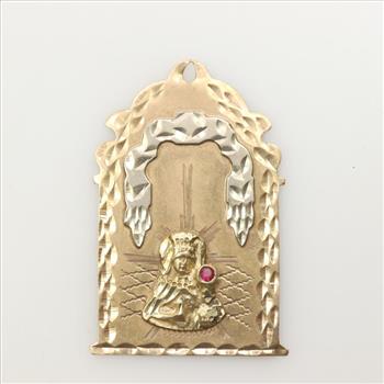 10kt Tri-Colored Gold Red Stone Religious Pendant