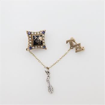 10kt Two Gold Blue Stone Accent Pin