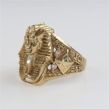 10kt Two Tone Gold Clear Stone Accent King Tut Ring