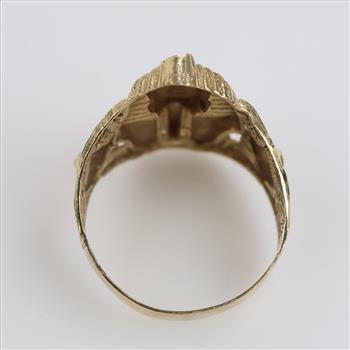 10kt Two Tone Gold Clear Stone Accent King Tut Ring