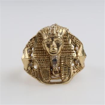 10kt Two Tone Gold Clear Stone Accent King Tut Ring