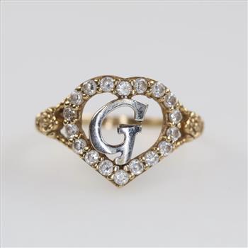 10kt Two Tone Gold Clear Stone Heart Ring