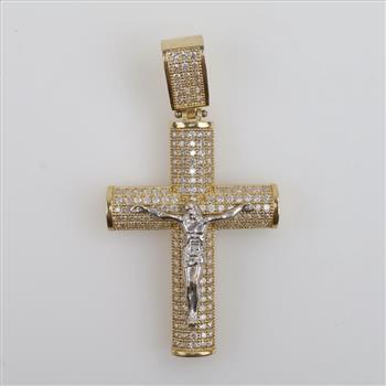 10kt Two Tone Gold Clear Stone Hollow Pendant