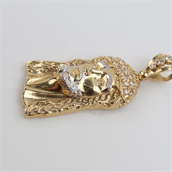 10kt Two Tone Gold Clear Stone Hollow Religious Pendant