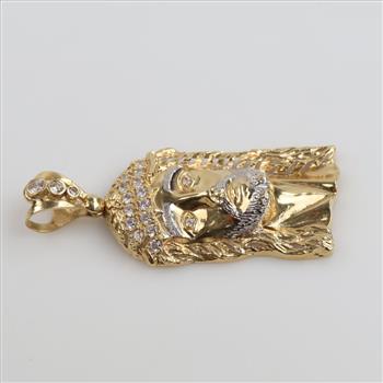 10kt Two Tone Gold Clear Stone Hollow Religious Pendant