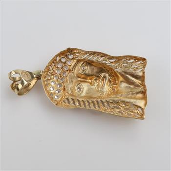 10kt Two Tone Gold Clear Stone Hollow Religious Pendant