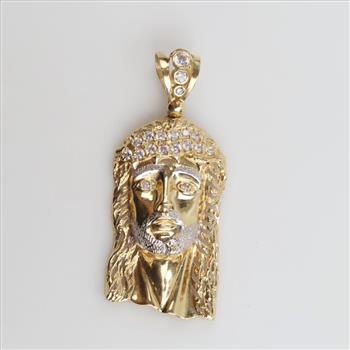 10kt Two Tone Gold Clear Stone Hollow Religious Pendant