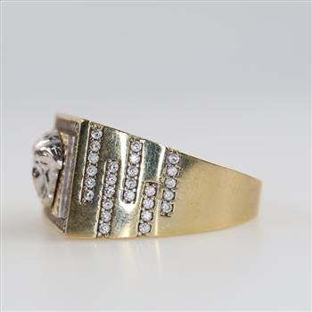 10kt Two Tone Gold Clear Stone Signet Ring