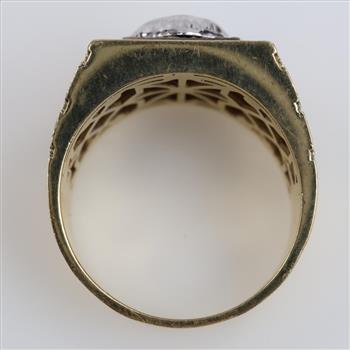 10kt Two Tone Gold Clear Stone Signet Ring