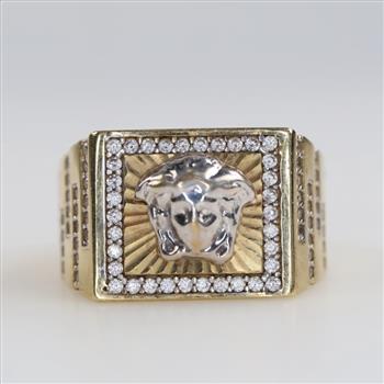 10kt Two Tone Gold Clear Stone Signet Ring